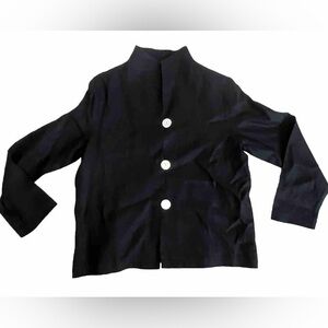 Women’s Linen Blazer Opalescent Buttons Sz S Christopher Calvin Black Matte USA